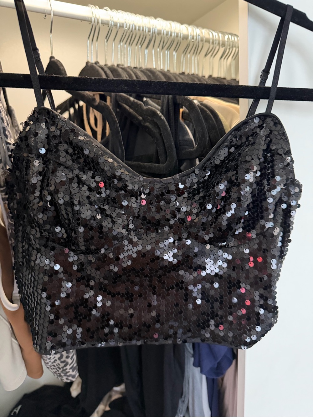 Black Sequin Crop Top